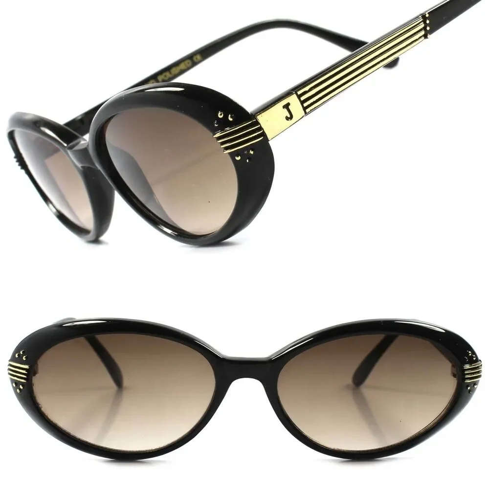 Vintage Inspired 60s 70s Party Costume Black & Gold Womens Cat Eye Sunglasses
